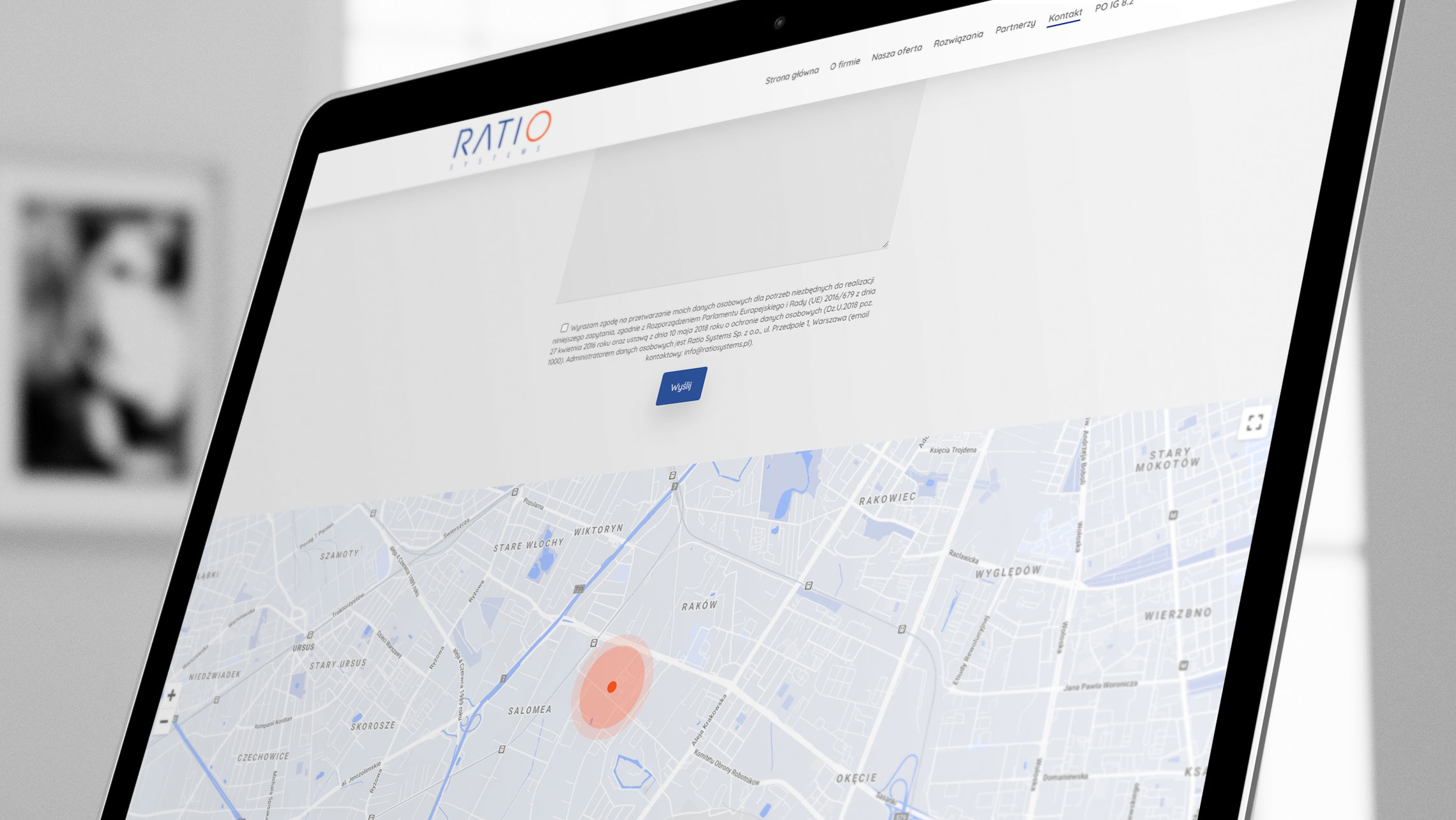 Sekcja kontakt na&nbsp;stronie internetowej Ratio Systems